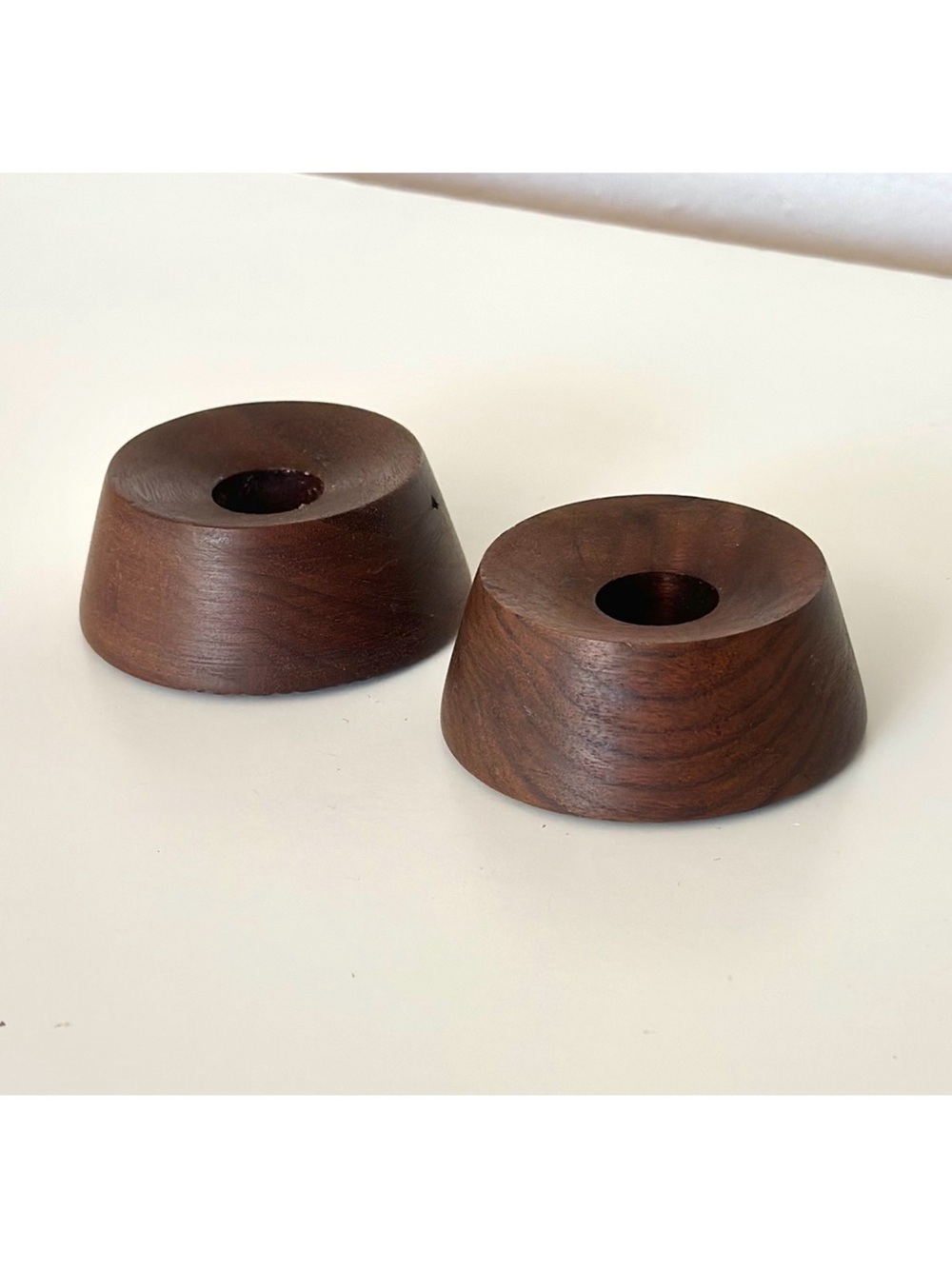 Vintage MCM Minimalist Danish Style Hallmark Wood Candle Holders Set of 2